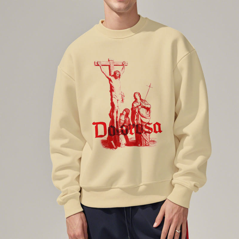 Christianartworkshop Classic Style Dolorosa Crucifix Jesus Sacred Faith Fleece Lined Polyester Sweatshirt