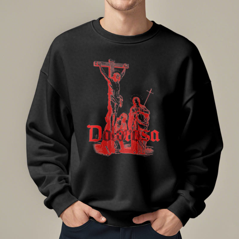 Christianartworkshop Classic Style Dolorosa Crucifix Jesus Sacred Faith Fleece Lined Polyester Sweatshirt