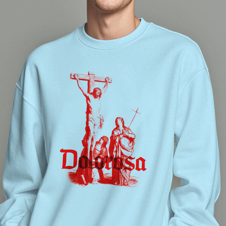 Christianartworkshop Classic Style Dolorosa Crucifix Jesus Sacred Faith Fleece Lined Polyester Sweatshirt