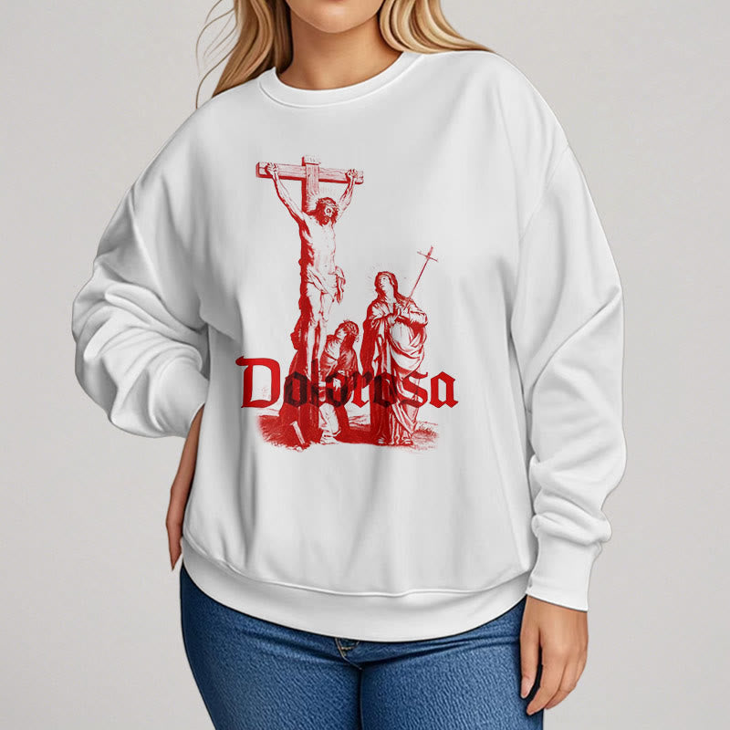 Christianartworkshop Classic Style Dolorosa Crucifix Jesus Sacred Faith Fleece Lined Polyester Sweatshirt