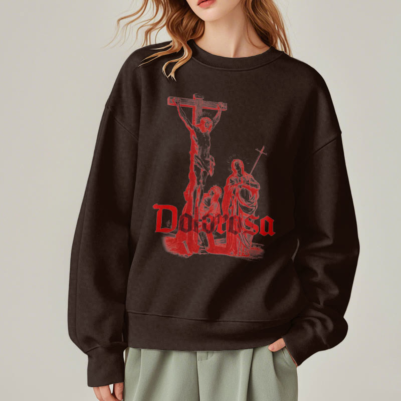 Christianartworkshop Classic Style Dolorosa Crucifix Jesus Sacred Faith Fleece Lined Polyester Sweatshirt