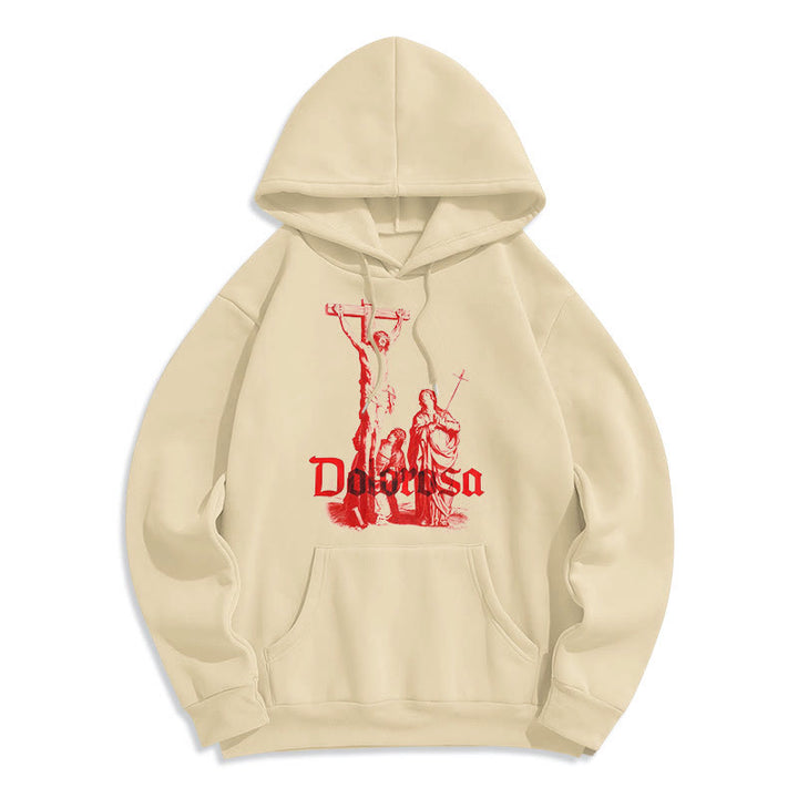 Christianartworkshop Classic Style Dolorosa Crucifix Jesus Sacred Faith Fleece Lined Polyester Hoodie