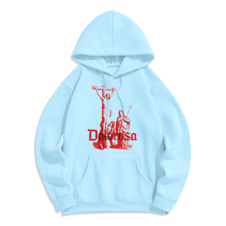 Christianartworkshop Classic Style Dolorosa Crucifix Jesus Sacred Faith Fleece Lined Polyester Hoodie