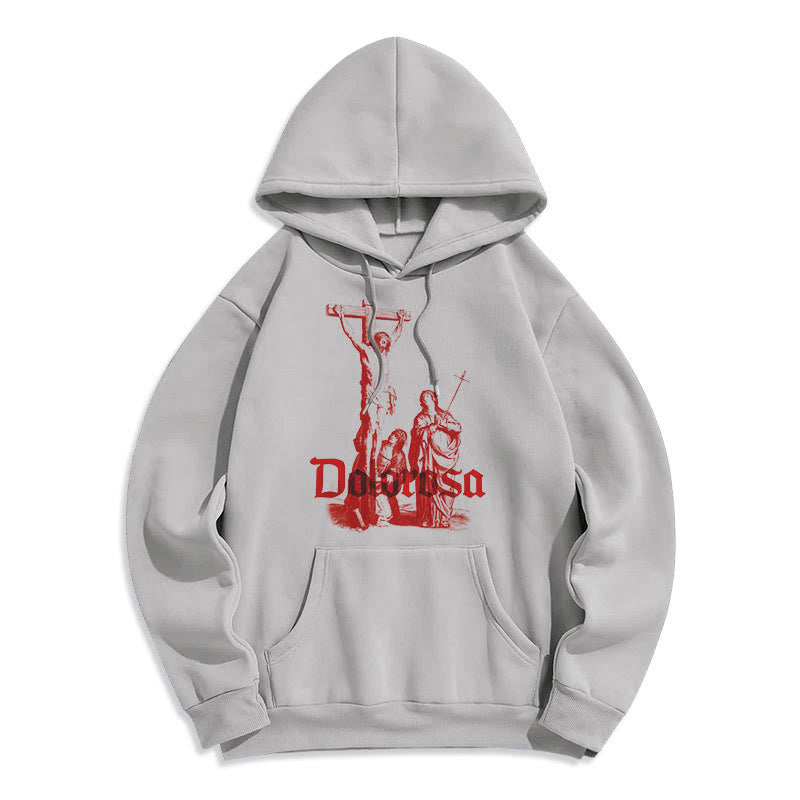 Christianartworkshop Classic Style Dolorosa Crucifix Jesus Sacred Faith Fleece Lined Polyester Hoodie