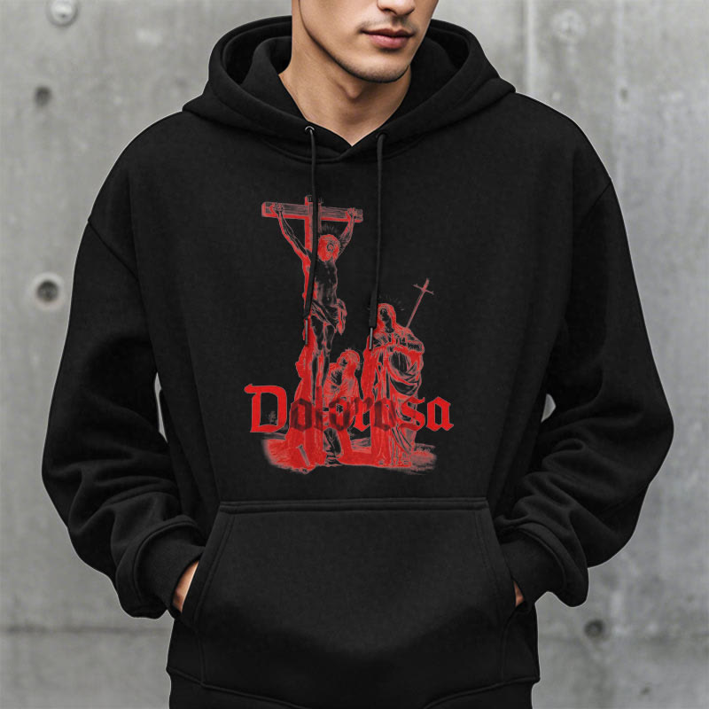 Christianartworkshop Classic Style Dolorosa Crucifix Jesus Sacred Faith Fleece Lined Polyester Hoodie