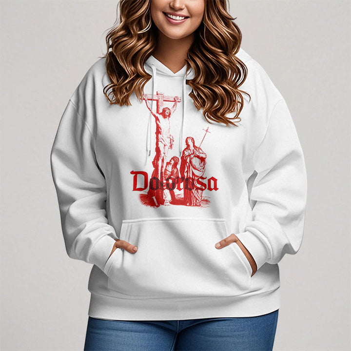 Christianartworkshop Classic Style Dolorosa Crucifix Jesus Sacred Faith Fleece Lined Polyester Hoodie