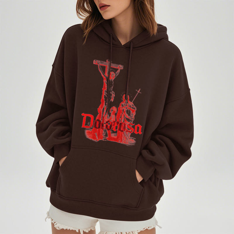 Christianartworkshop Classic Style Dolorosa Crucifix Jesus Sacred Faith Fleece Lined Polyester Hoodie