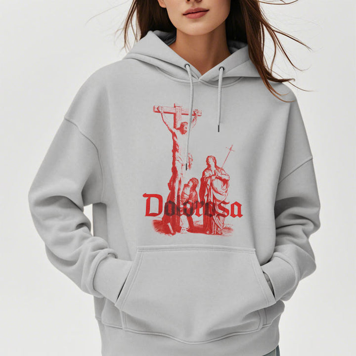 Christianartworkshop Classic Style Dolorosa Crucifix Jesus Sacred Faith Fleece Lined Polyester Hoodie