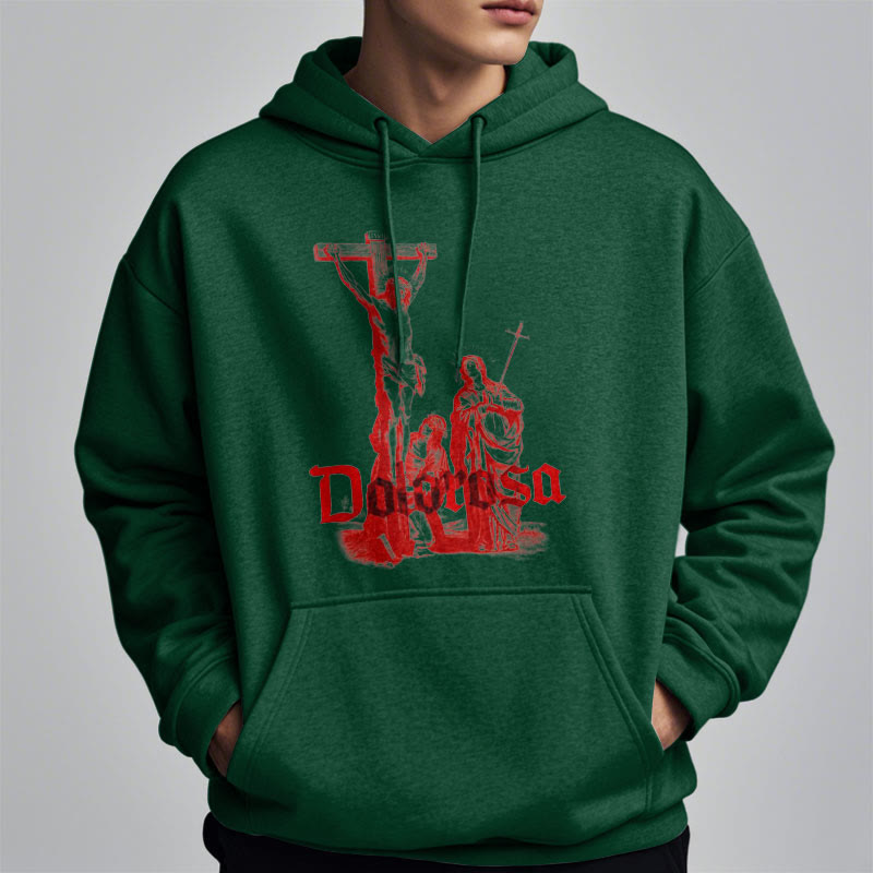 Christianartworkshop Classic Style Dolorosa Crucifix Jesus Sacred Faith Fleece Lined Polyester Hoodie