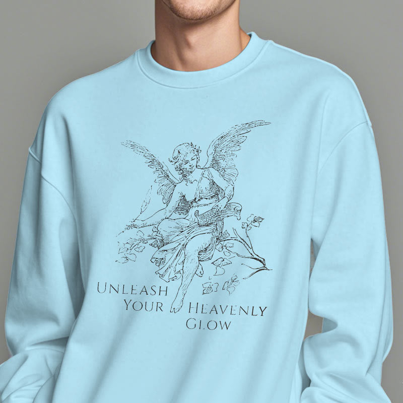 Christianartworkshop Classic Style Angel Unleash Your Heavenly Glow Fleece Lined Polyester Sweatshirt