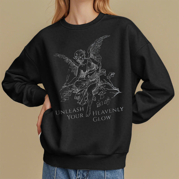 Christianartworkshop Classic Style Angel Unleash Your Heavenly Glow Fleece Lined Polyester Sweatshirt