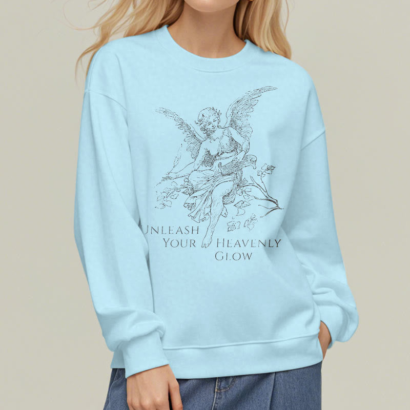 Christianartworkshop Classic Style Angel Unleash Your Heavenly Glow Fleece Lined Polyester Sweatshirt