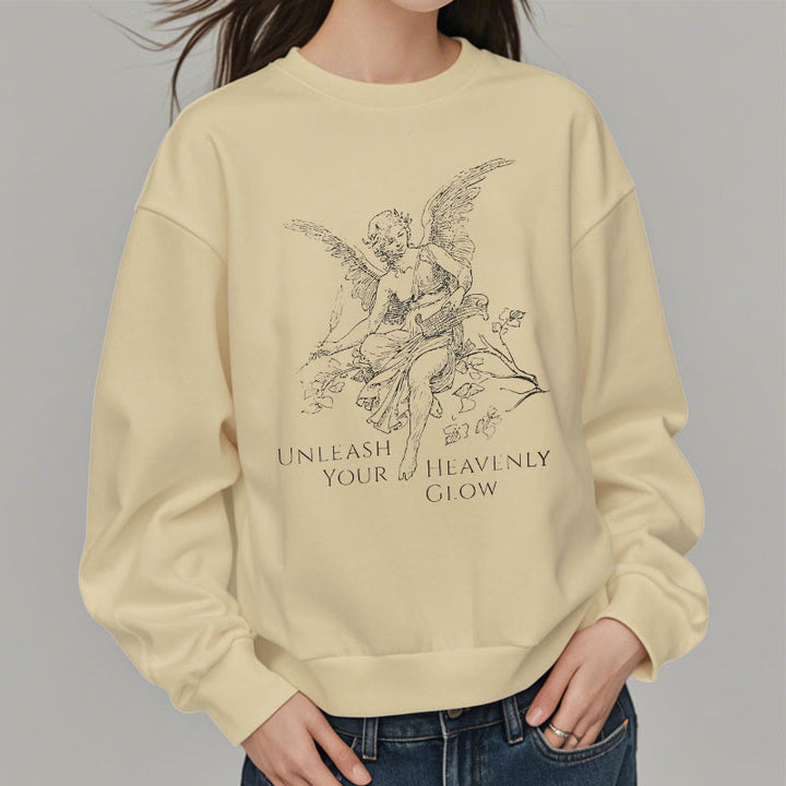 Christianartworkshop Classic Style Angel Unleash Your Heavenly Glow Fleece Lined Polyester Sweatshirt