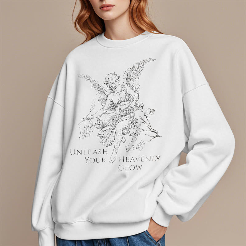 Christianartworkshop Classic Style Angel Unleash Your Heavenly Glow Fleece Lined Polyester Sweatshirt