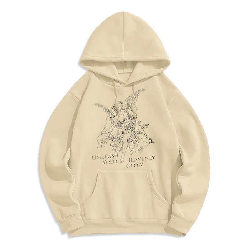 Christianartworkshop Classic Style Angel Unleash Your Heavenly Glow Fleece Lined Polyester Hoodie