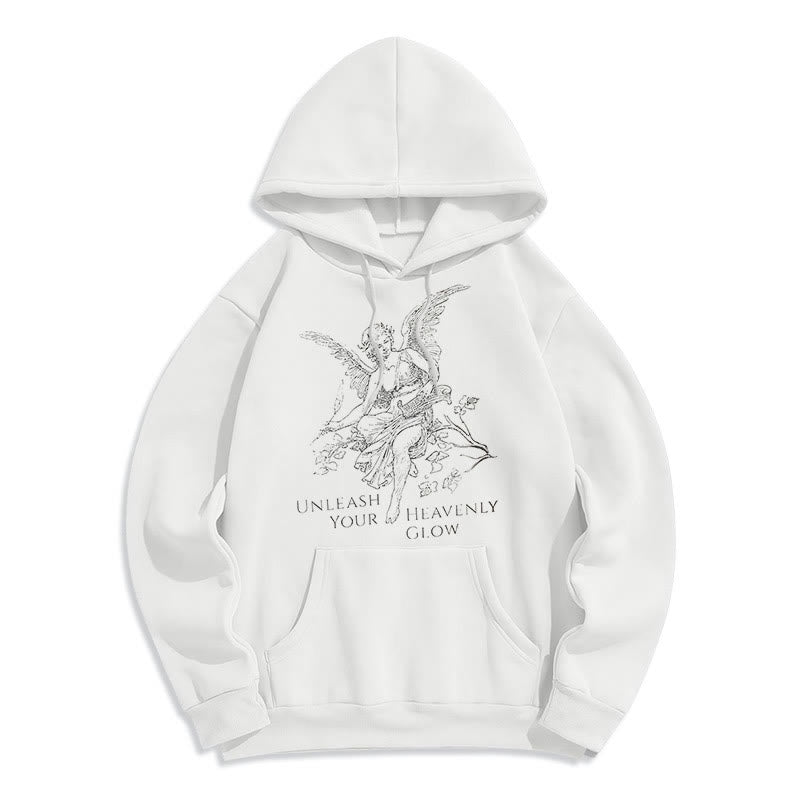 Christianartworkshop Classic Style Angel Unleash Your Heavenly Glow Fleece Lined Polyester Hoodie