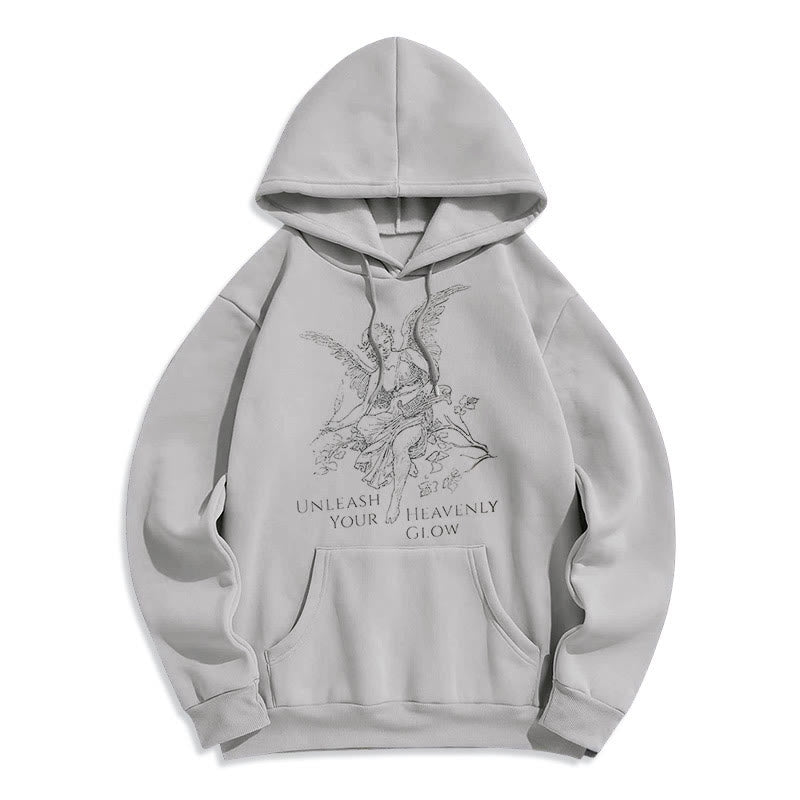 Christianartworkshop Classic Style Angel Unleash Your Heavenly Glow Fleece Lined Polyester Hoodie