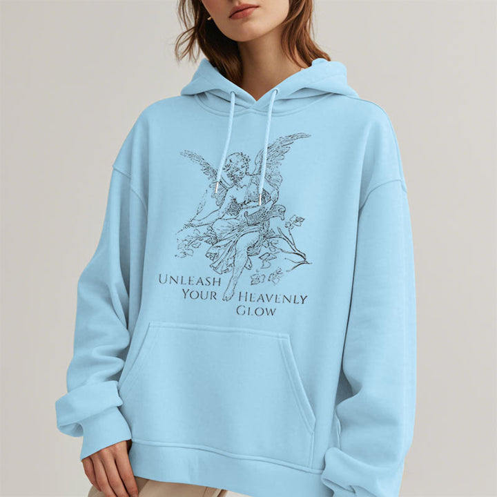 Christianartworkshop Classic Style Angel Unleash Your Heavenly Glow Fleece Lined Polyester Hoodie