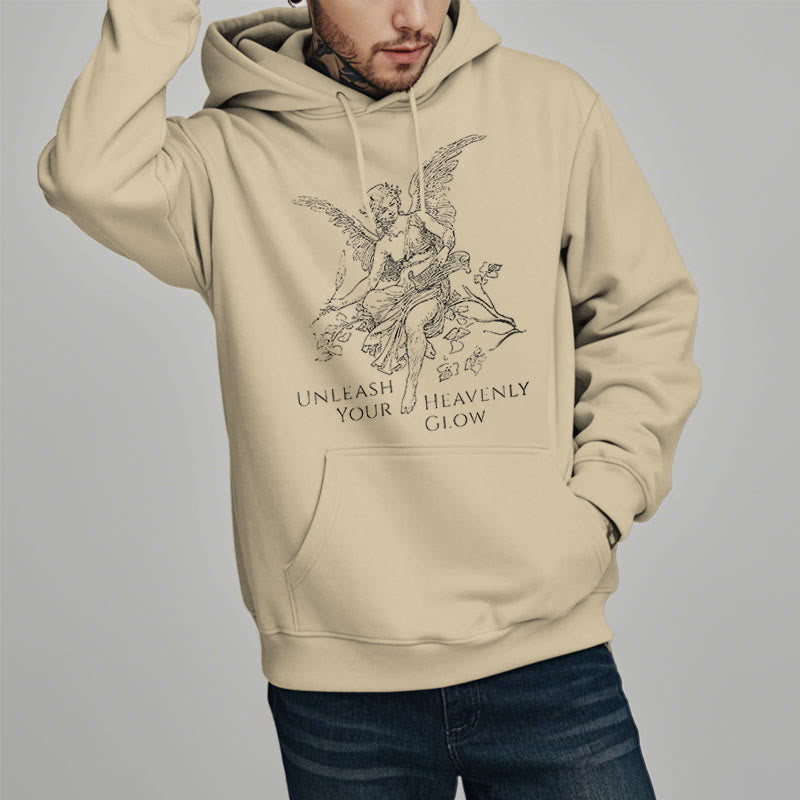 Christianartworkshop Classic Style Angel Unleash Your Heavenly Glow Fleece Lined Polyester Hoodie