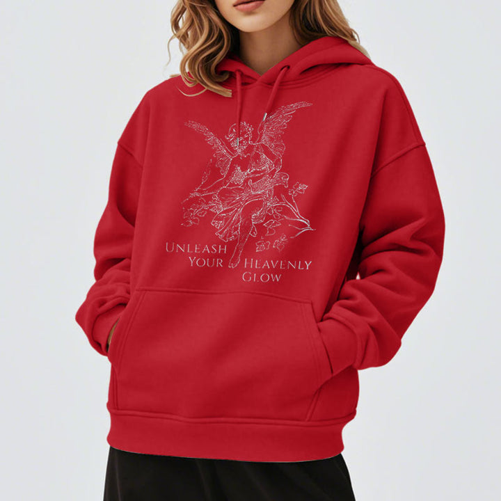 Christianartworkshop Classic Style Angel Unleash Your Heavenly Glow Fleece Lined Polyester Hoodie