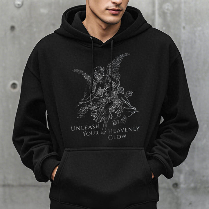 Christianartworkshop Classic Style Angel Unleash Your Heavenly Glow Fleece Lined Polyester Hoodie