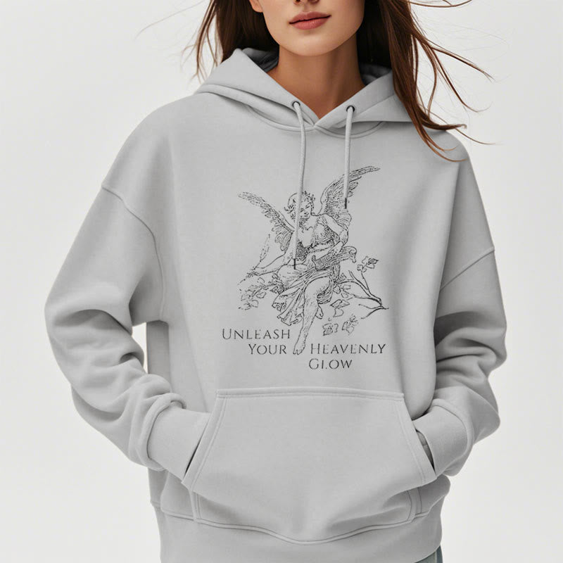 Christianartworkshop Classic Style Angel Unleash Your Heavenly Glow Fleece Lined Polyester Hoodie