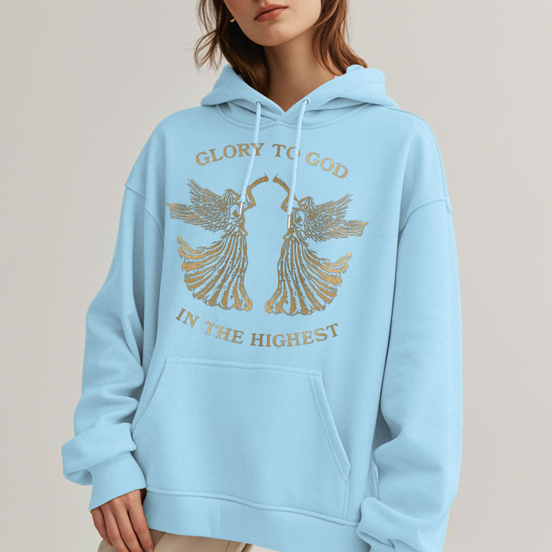 Christianartworkshop Classic Style Glory To God In The Highest Angel Fleece Lined Polyester Hoodie