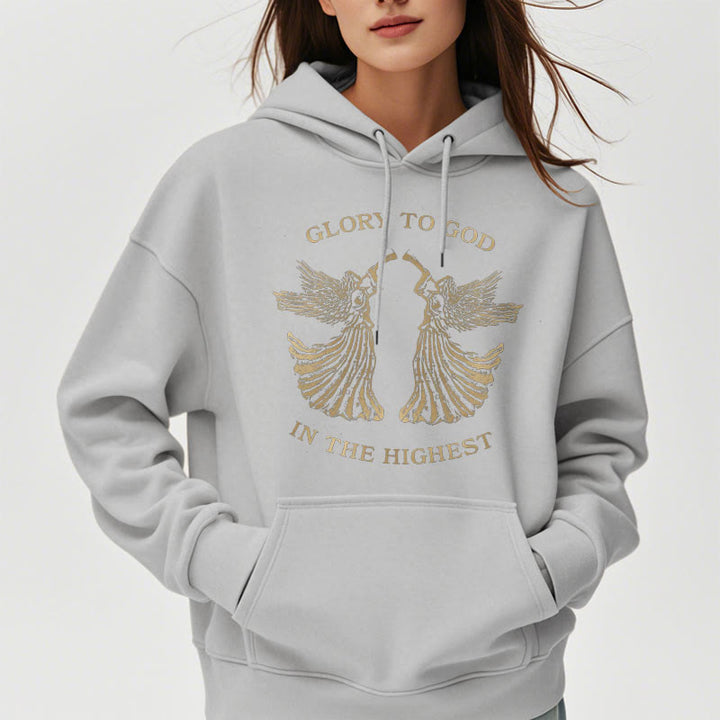 Christianartworkshop Classic Style Glory To God In The Highest Angel Fleece Lined Polyester Hoodie