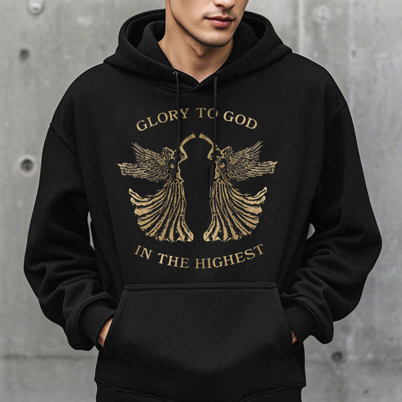 Christianartworkshop Classic Style Glory To God In The Highest Angel Fleece Lined Polyester Hoodie