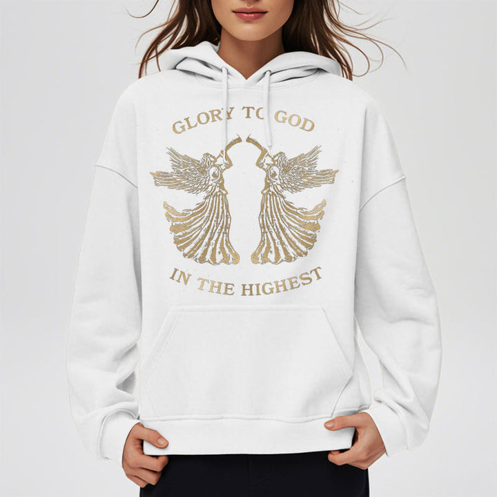 Christianartworkshop Classic Style Glory To God In The Highest Angel Fleece Lined Polyester Hoodie