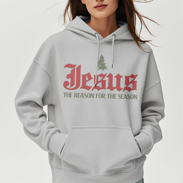 Christianartworkshop Quotation Style Jesus The Reason for the Season Fleece Lined Polyester Hoodie