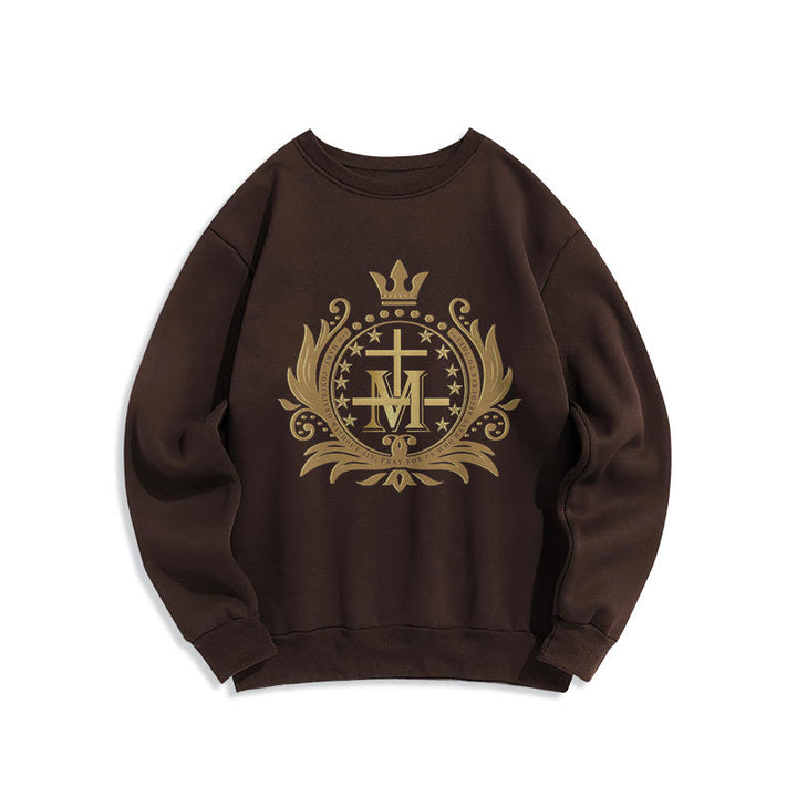 Christianartworkshop Classic Style Crowned Cross Virgin Mary Fleece Lined Polyester Sweatshirt - Brown - 2XL - image 11