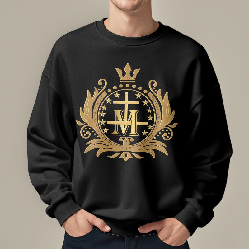 Christianartworkshop Classic Style Crowned Cross Virgin Mary Fleece Lined Polyester Sweatshirt - image 6