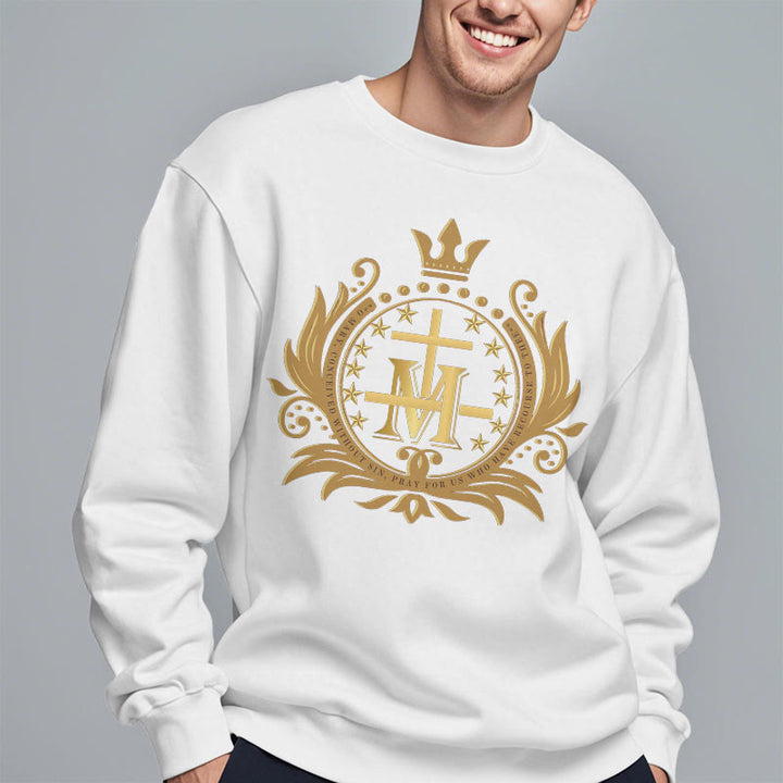 Christianartworkshop Classic Style Crowned Cross Virgin Mary Fleece Lined Polyester Sweatshirt - image 8