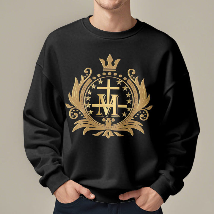 Christianartworkshop Classic Style Crowned Cross Virgin Mary Fleece Lined Polyester Sweatshirt