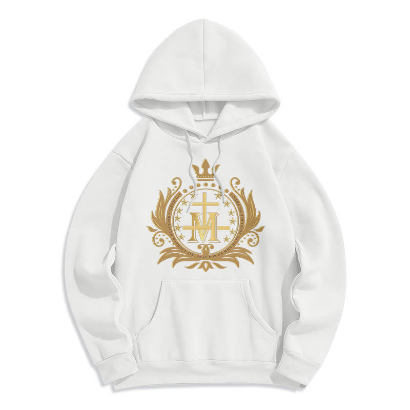 Christianartworkshop Classic Style Crowned Cross Virgin Mary Fleece Lined Polyester Hoodie