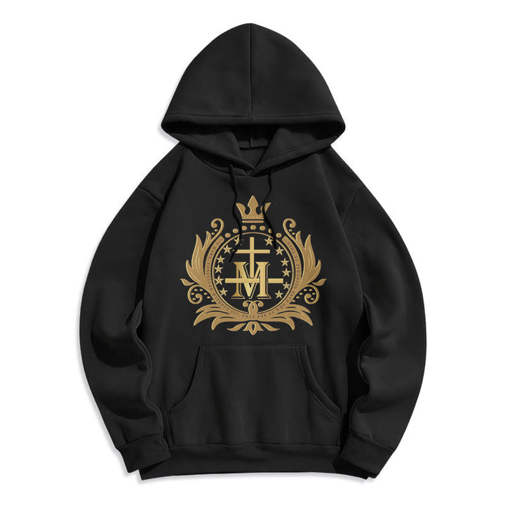 Christianartworkshop Classic Style Crowned Cross Virgin Mary Fleece Lined Polyester Hoodie