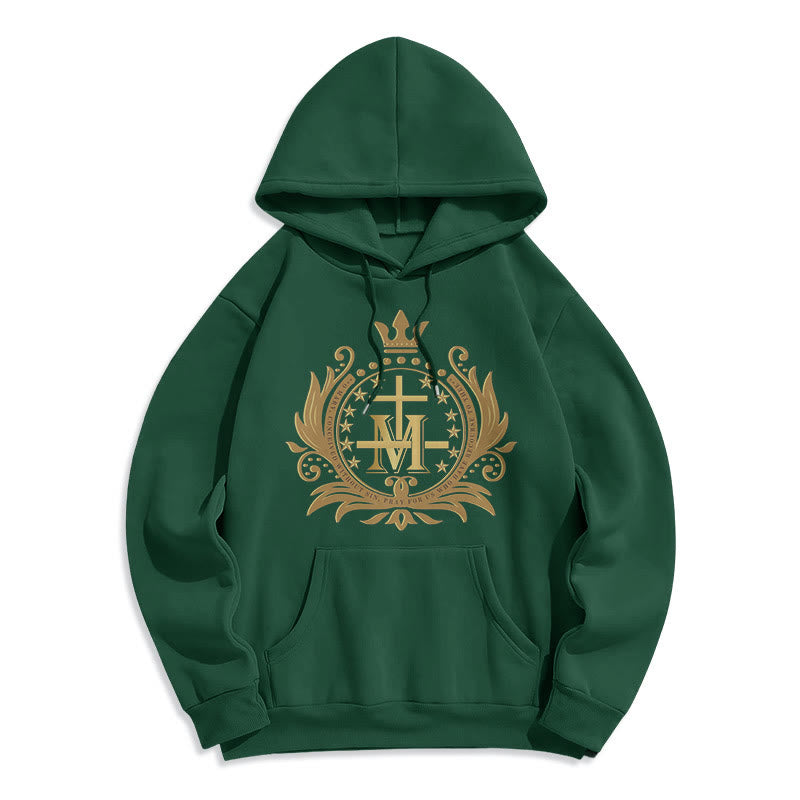 Christianartworkshop Classic Style Crowned Cross Virgin Mary Fleece Lined Polyester Hoodie - Green - 2XL - image 11