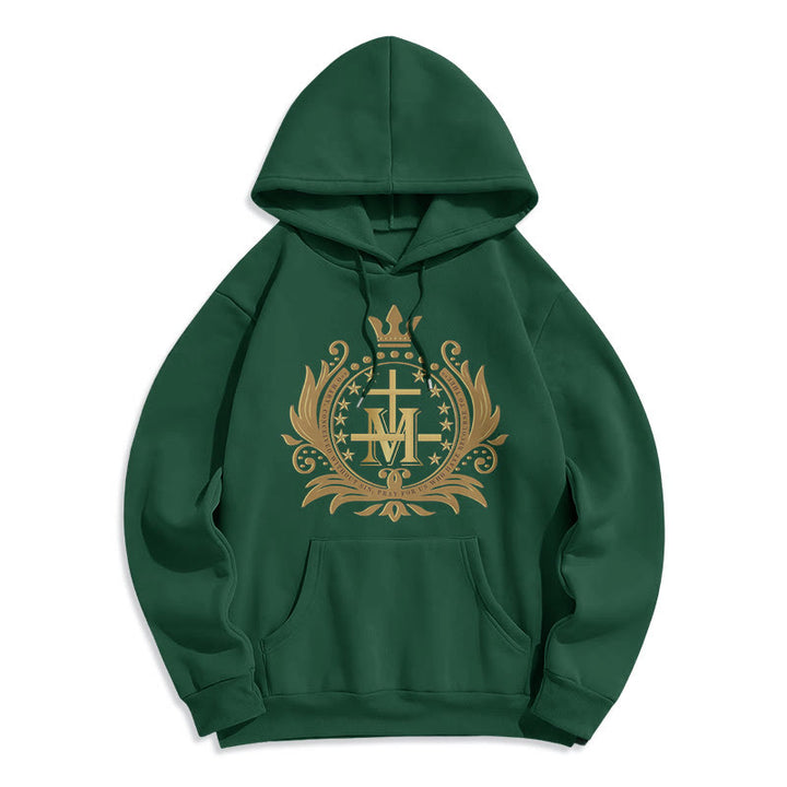 Christianartworkshop Classic Style Crowned Cross Virgin Mary Fleece Lined Polyester Hoodie