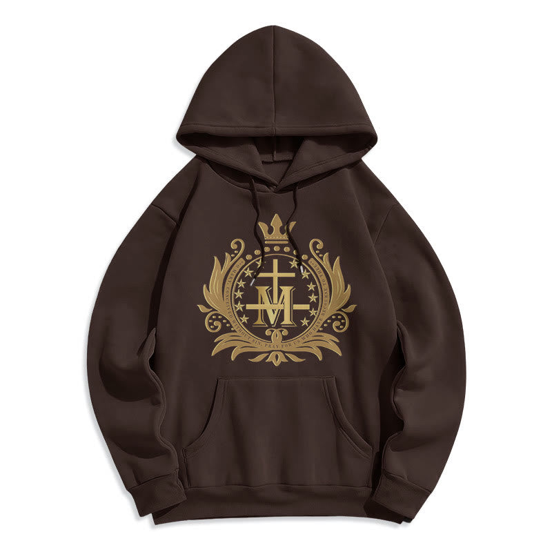 Christianartworkshop Classic Style Crowned Cross Virgin Mary Fleece Lined Polyester Hoodie