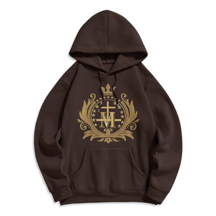 Christianartworkshop Classic Style Crowned Cross Virgin Mary Fleece Lined Polyester Hoodie