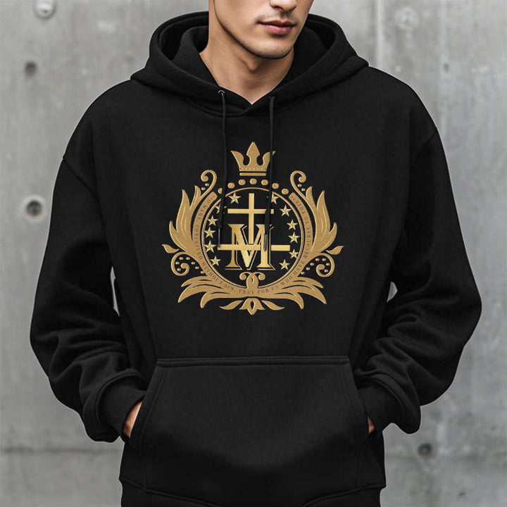 Christianartworkshop Classic Style Crowned Cross Virgin Mary Fleece Lined Polyester Hoodie - image 3