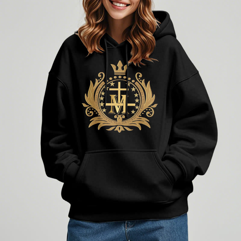 Christianartworkshop Classic Style Crowned Cross Virgin Mary Fleece Lined Polyester Hoodie - image 4