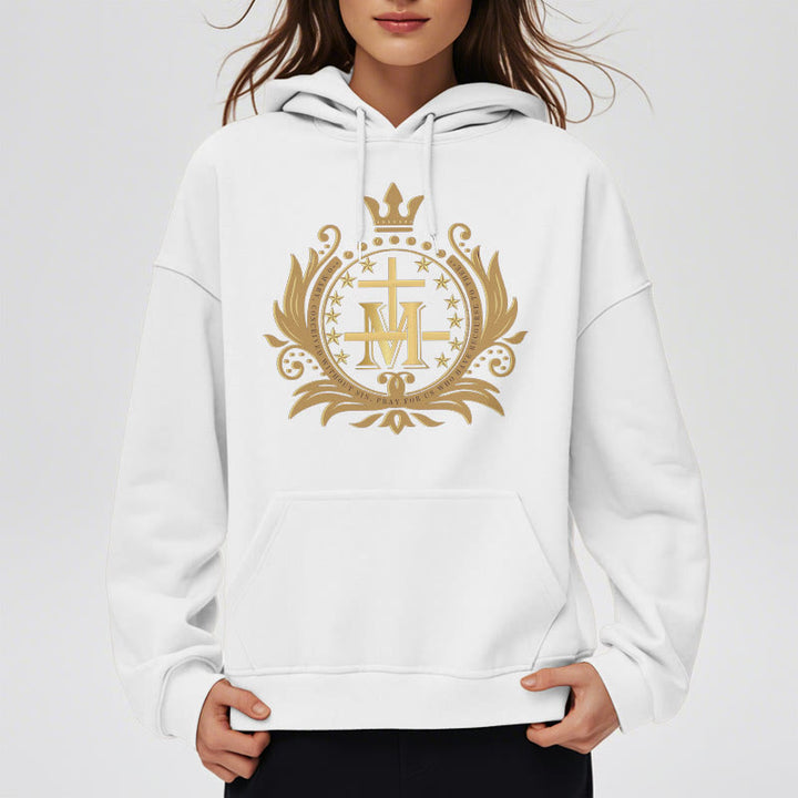 Christianartworkshop Classic Style Crowned Cross Virgin Mary Fleece Lined Polyester Hoodie - image 6