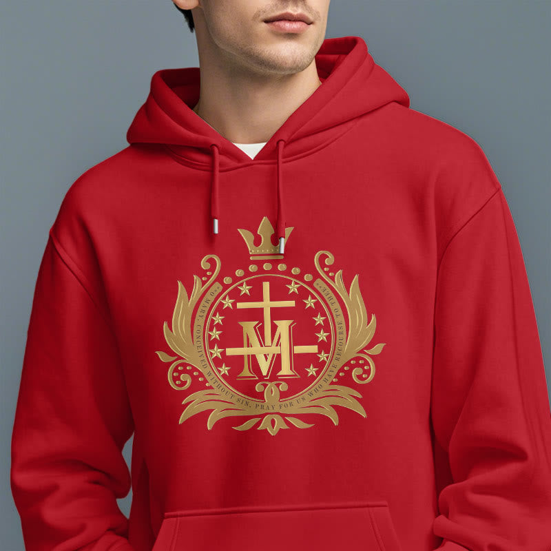 Christianartworkshop Classic Style Crowned Cross Virgin Mary Fleece Lined Polyester Hoodie