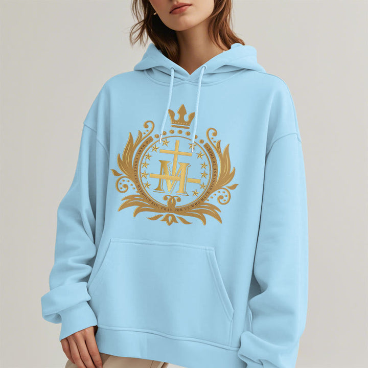 Christianartworkshop Classic Style Crowned Cross Virgin Mary Fleece Lined Polyester Hoodie - image 14