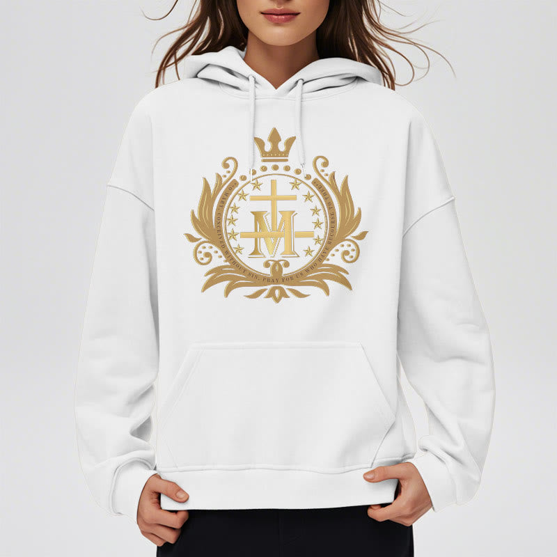 Christianartworkshop Classic Style Crowned Cross Virgin Mary Fleece Lined Polyester Hoodie