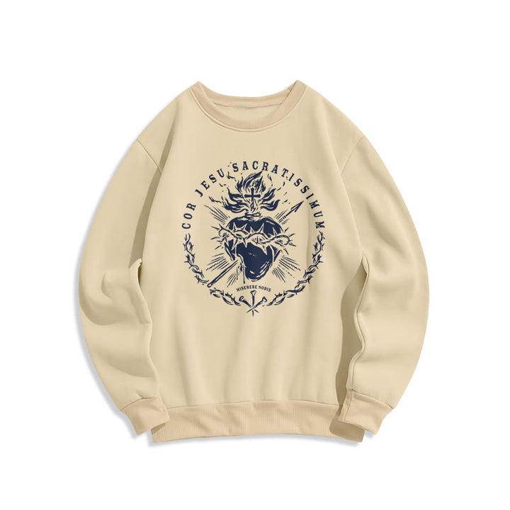 Christianartworkshop Classic Style Sacred Heart of Jesus Fleece Lined Polyester Sweatshirt - Beige - 2XL - image 7