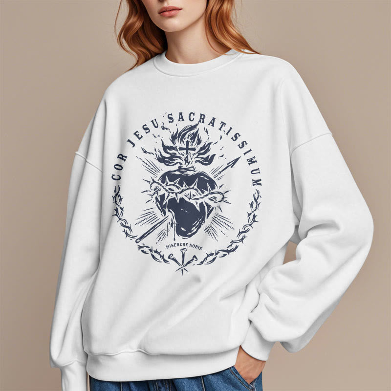 Christianartworkshop Classic Style Sacred Heart of Jesus Fleece Lined Polyester Sweatshirt