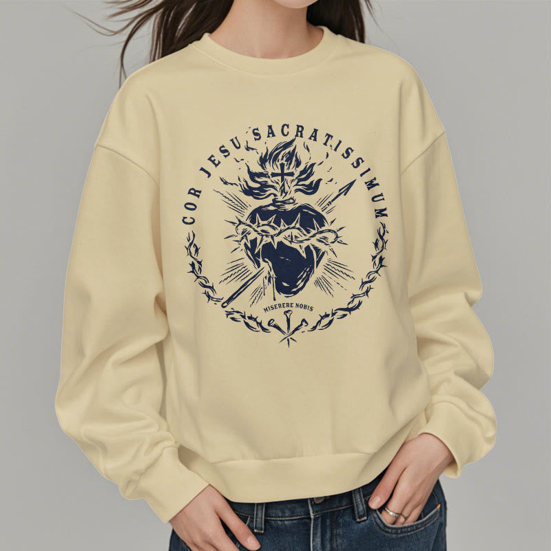 Christianartworkshop Classic Style Sacred Heart of Jesus Fleece Lined Polyester Sweatshirt